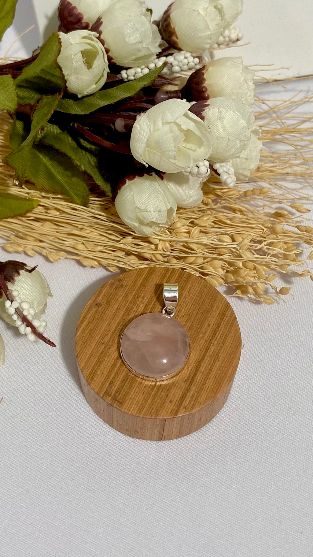 Medalha Pedra Quartzo Rosa